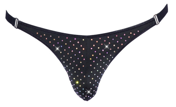 Schwarzer Herren-String mit bunt schillernder Glitzer-Stein-Front von Svenjoyment – Ansicht 5