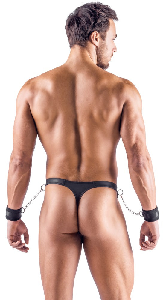 Schwarzer erotischer Mattlook Riostring mit abnehmbaren Handfesseln von Svenjoyment – Ansicht 5