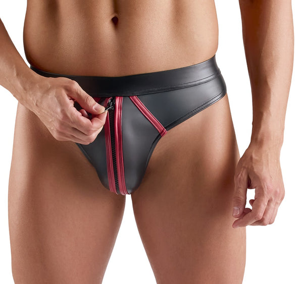 Schwarzer Herren-Riostring im Wetlook mit roten Kontraststreifen von Svenjoyment – Ansicht 3