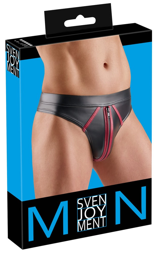 Schwarzer Herren-Riostring im Wetlook mit roten Kontraststreifen von Svenjoyment
