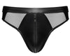 Schwarzer knackiger Herren-Slip im Wetlook mit Netzeinsätzen von Svenjoyment – Ansicht 7