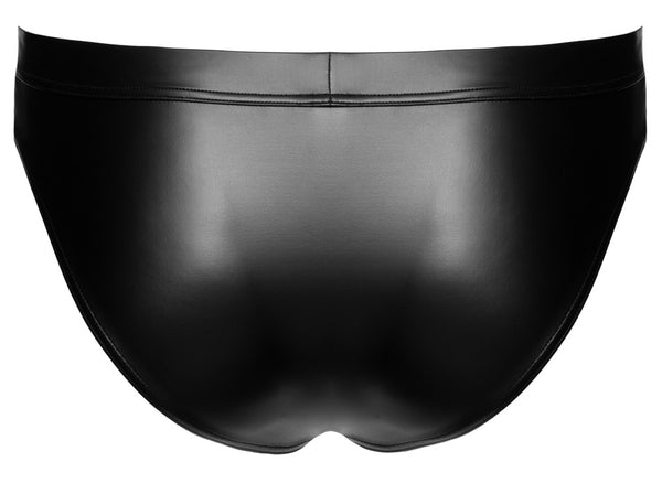 Schwarzer knackiger Herren-Slip im Wetlook mit Netzeinsätzen von Svenjoyment – Ansicht 8