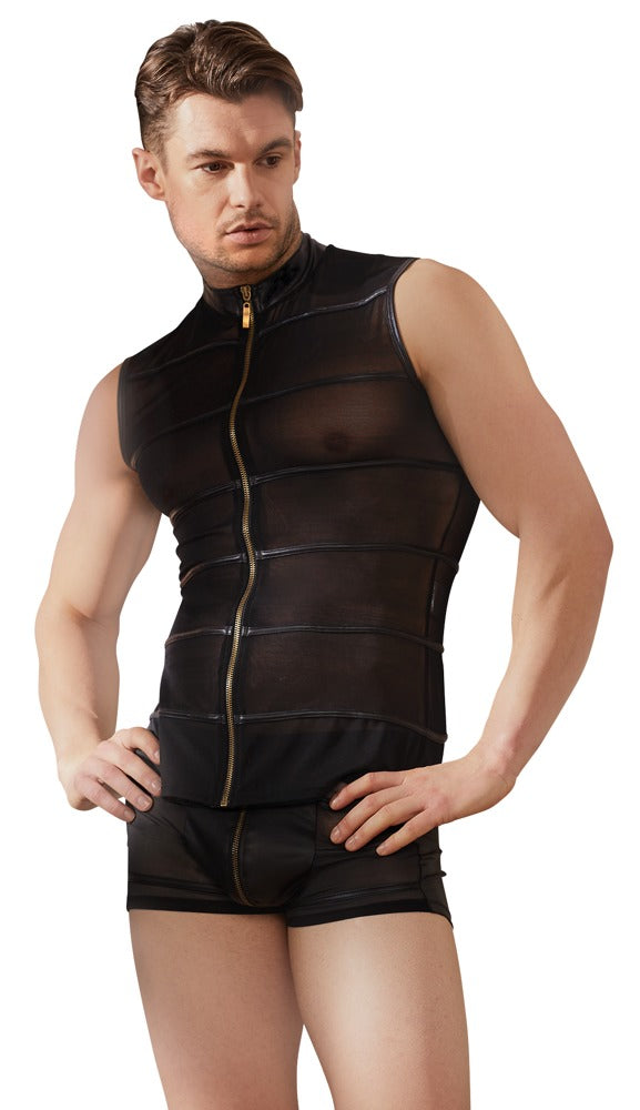 Schwarze körperbetonte Herren-Pants im Mattlook mit Powernet und Reißverschluss von NEK – Ansicht 4