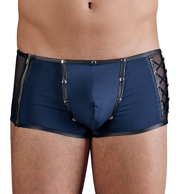 Blau-schwarze Herren-Mikrofaser-Pants im Mattlook mit abknöpfbarem Beutel von NEK – Ansicht 2