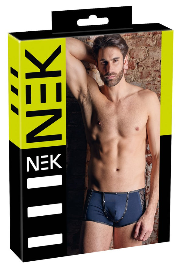 Blau-schwarze Herren-Mikrofaser-Pants im Mattlook mit abknöpfbarem Beutel von NEK