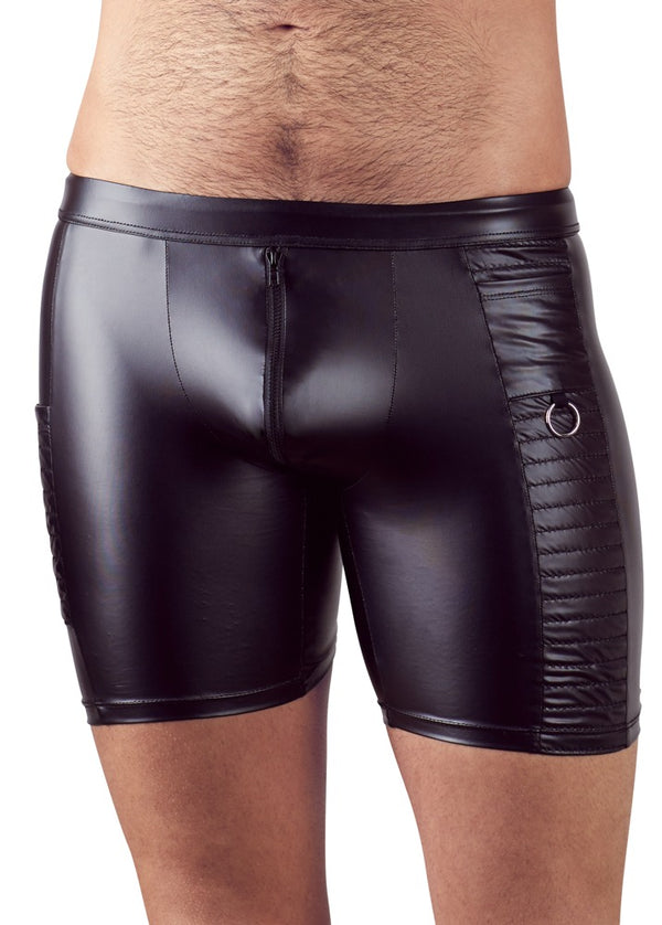 Schwarze Herren-Radlerhose im Mattlook mit Reißverschluss und Taschen von NEK – Ansicht 2