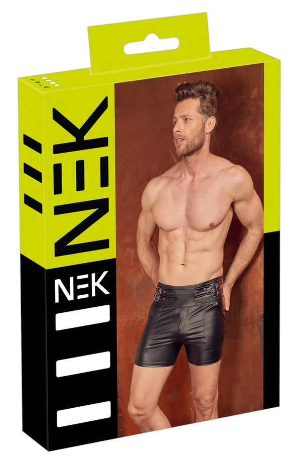 Schwarze Herren-High-Waist-Shorts im Mattlook mit Schnallenriemen von NEK