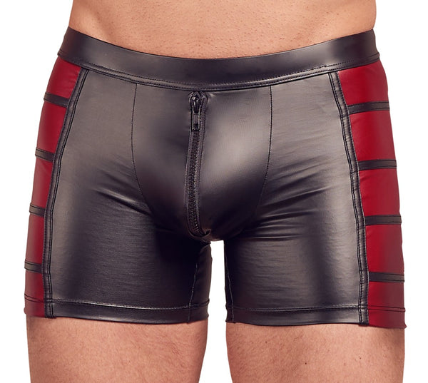 Schwarze Herren-Pants im Mattlook mit roten Seiteneinsätzen und Reißverschluss von NEK – Ansicht 2