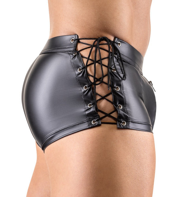 Schwarze eng geschnittene Herren-Pants im Mattlook mit Schnürung von Svenjoyment – Ansicht 3