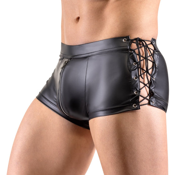 Schwarze eng geschnittene Herren-Pants im Mattlook mit Schnürung von Svenjoyment – Ansicht 4