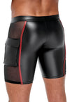 Schwarze enge Herren-Shorts im Mattlook mit roten Streifen, Feinnetz und Klappentasche von NEK – Ansicht 5