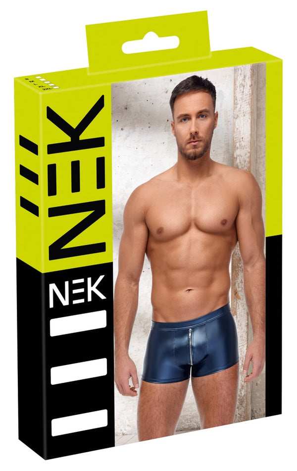 Blaue enge Herren-Pants im Metallic-Mattlook mit Reißverschluss von NEK