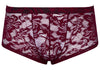 Transparente Herren-Pants aus dunkelroter floraler Spitze von Svenjoyment – Ansicht 5