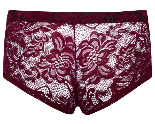 Transparente Herren-Pants aus dunkelroter floraler Spitze von Svenjoyment – Ansicht 6