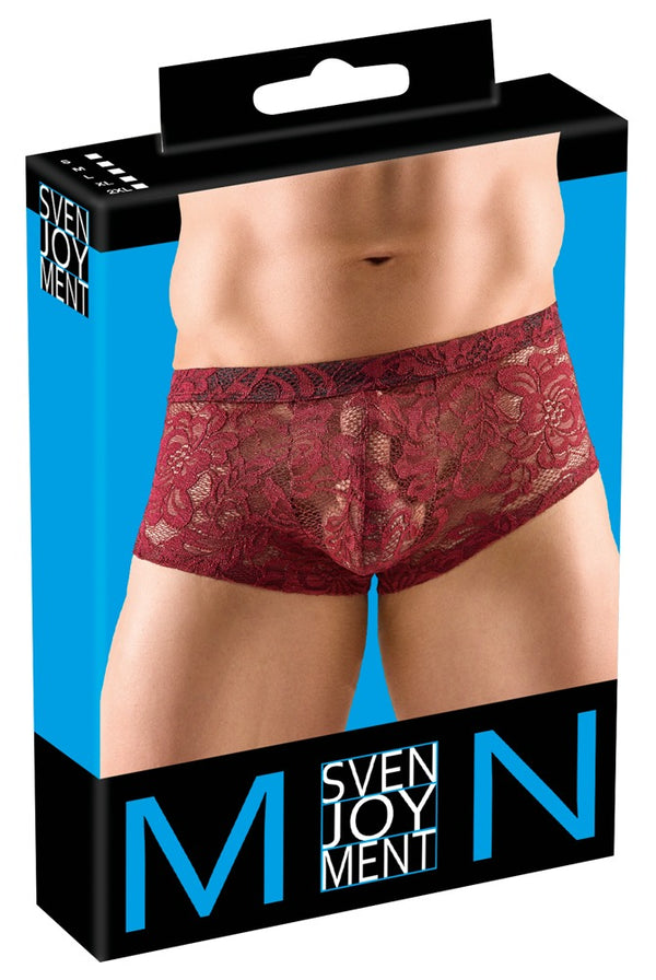 Transparente Herren-Pants aus dunkelroter floraler Spitze von Svenjoyment
