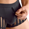 Schwarze Herren-Pants aus Mikrofaser mit transparenten Streifen-Einsätzen von Svenjoyment – Ansicht 6