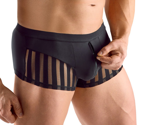 Schwarze Herren-Pants aus Mikrofaser mit transparenten Streifen-Einsätzen von Svenjoyment – Ansicht 3