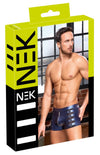 Blaue enge Herren-Pants im Metallic-Mattlook mit Nieten-Riemen und Powernet von NEK