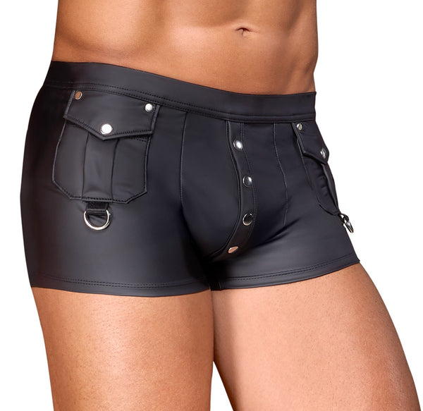 Schwarze körpernahe Herren-Pants im Mattlook mit Druckknopfleiste von NEK – Ansicht 4