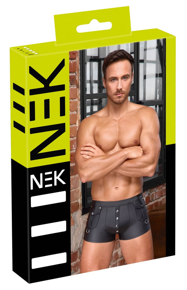 Schwarze körpernahe Herren-Pants im Mattlook mit Druckknopfleiste von NEK