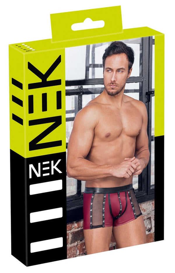 Rote enge Herren-Pants im Mattlook mit schwarzen Details, Netz und Nieten von NEK