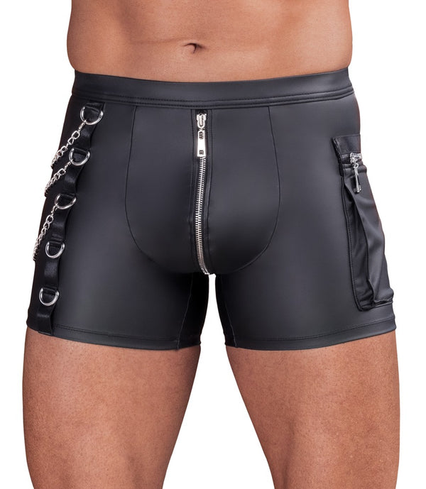 Schwarze enge Herren-Pants im Mattlook mit silberfarbenen Details von NEK – Ansicht 2