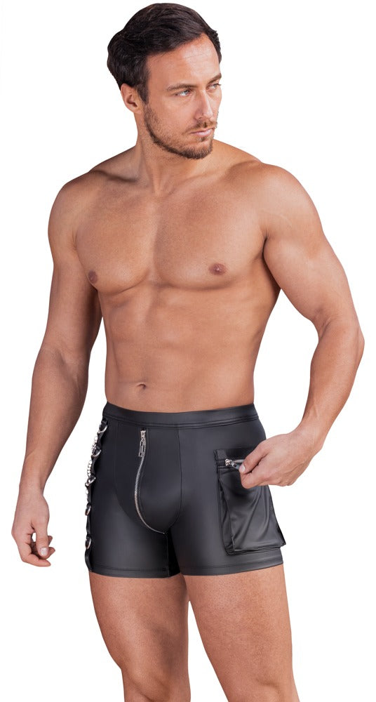 Schwarze enge Herren-Pants im Mattlook mit silberfarbenen Details von NEK – Ansicht 4