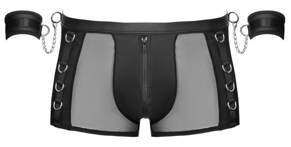Schwarze pofreie Herren-Pants mit Soft-Handfesseln im Netz-Mix von Svenjoyment Bondage – Ansicht 8