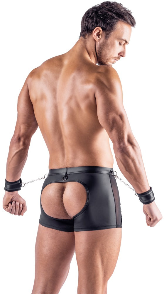 Schwarze pofreie Herren-Pants mit Soft-Handfesseln im Netz-Mix von Svenjoyment Bondage – Ansicht 6