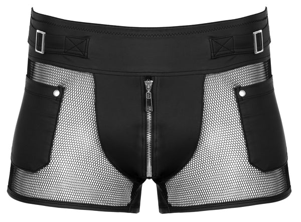 Schwarze betonende Herren-Pants im Mattlook mit Netz und Metall-Accessoires von Svenjoyment – Ansicht 6