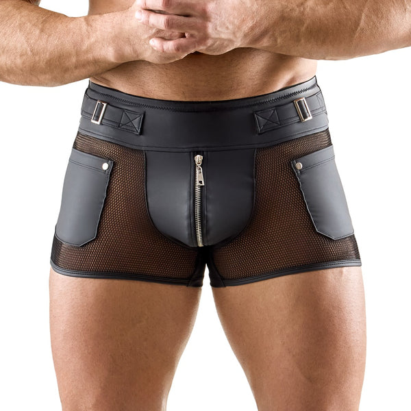 Schwarze betonende Herren-Pants im Mattlook mit Netz und Metall-Accessoires von Svenjoyment – Ansicht 2