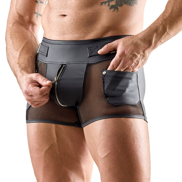 Schwarze betonende Herren-Pants im Mattlook mit Netz und Metall-Accessoires von Svenjoyment – Ansicht 3