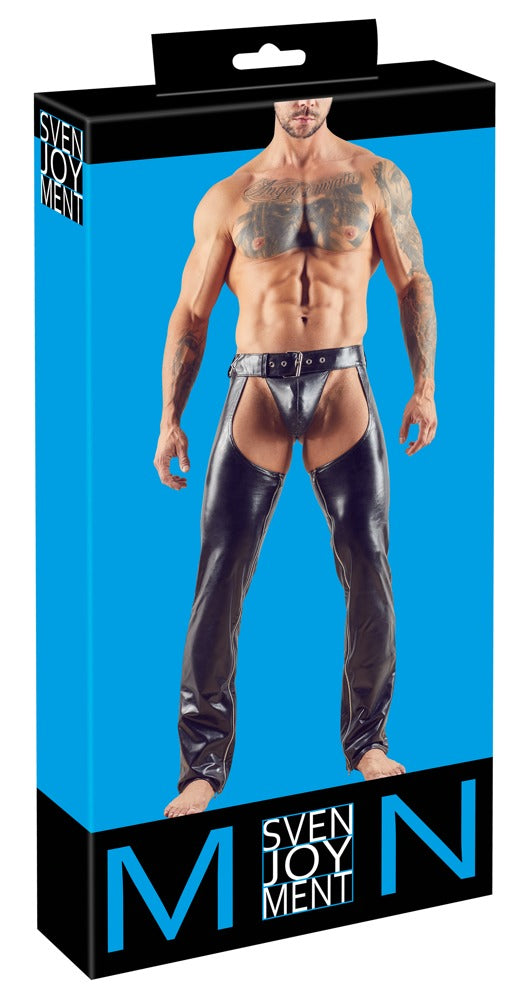 Schwarze Herren-Chaps mit String im Leder-Look von Svenjoyment