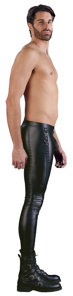 Schwarze Herren-Slim-Fit-Hose im Mattlook mit Nieten und Ringen von NEK – Ansicht 5