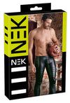 Schwarze Herren-Slim-Fit-Hose im Mattlook mit Nieten und Ringen von NEK