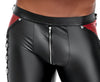 Schwarze enge Herren-Hose im Mattlook mit roten Kontrasten, Nieten und Netz von NEK – Ansicht 6