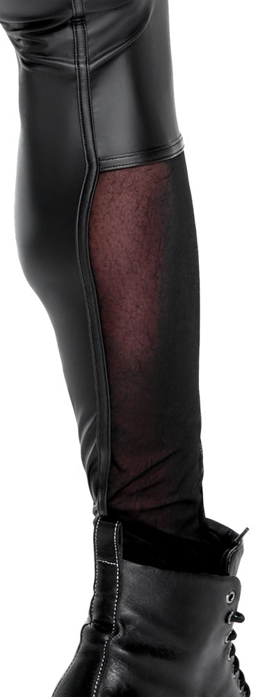 Schwarze enge Herren-Hose im Mattlook mit roten Kontrasten, Nieten und Netz von NEK – Ansicht 8