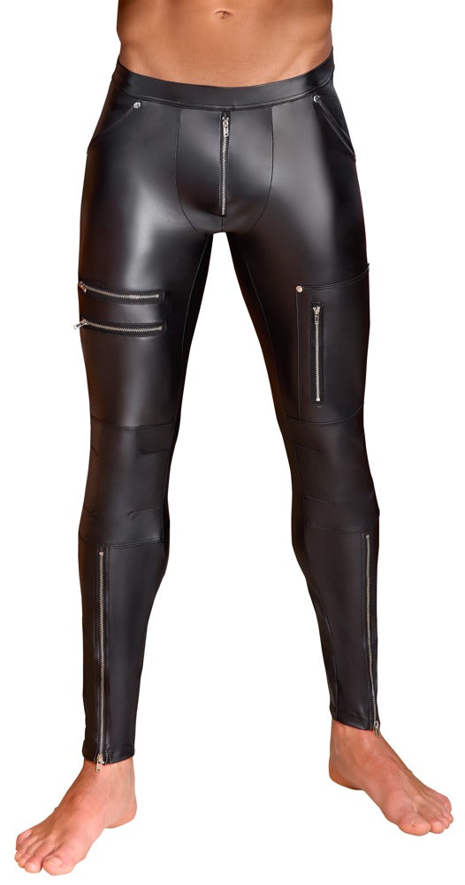 Schwarze schmale Herren-Hose im Mattlook mit Zip- und Nieten-Details von NEK – Ansicht 2