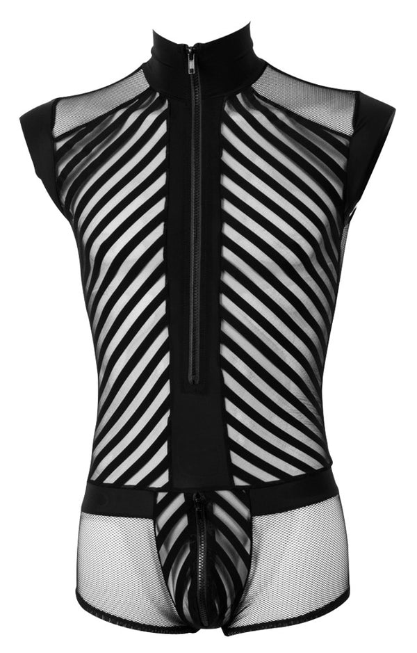 Schwarzer Herren-Kurzbody mit kurzem Arm im Netz-Streifen-Look von Svenjoyment – Ansicht 5