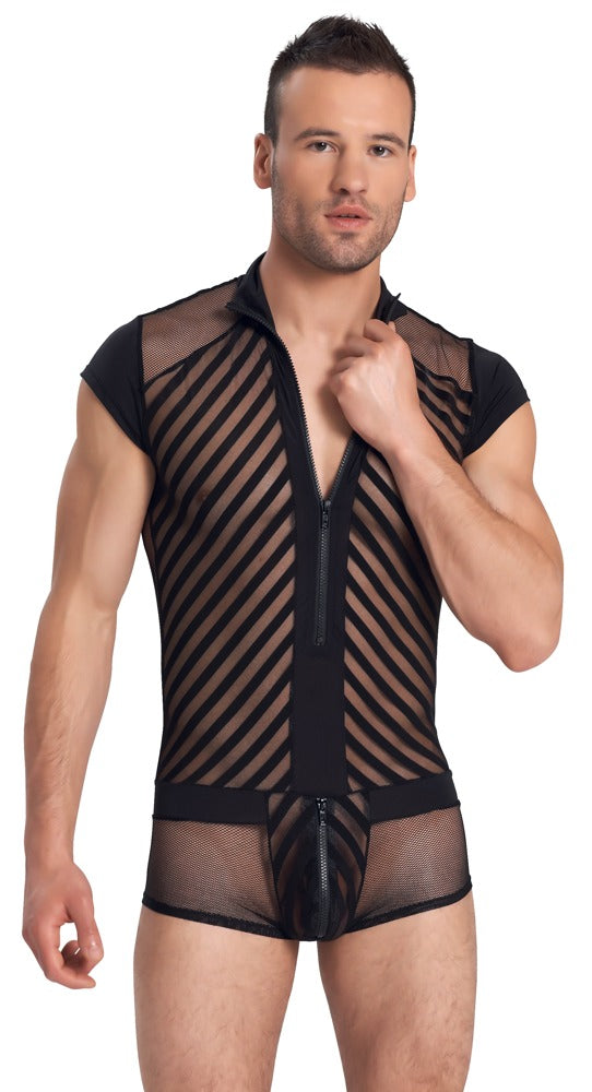 Schwarzer Herren-Kurzbody mit kurzem Arm im Netz-Streifen-Look von Svenjoyment – Ansicht 3