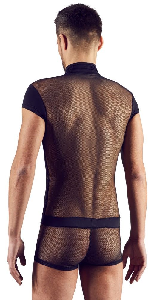 Schwarzer Herren-Kurzbody mit kurzem Arm im Netz-Streifen-Look von Svenjoyment – Ansicht 4