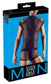 Schwarzer Herren-Kurzbody mit kurzem Arm im Netz-Streifen-Look von Svenjoyment