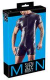 Schwarzer körperbetonender Herren-Kurzoverall im Mattlook von Svenjoyment