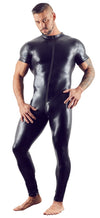 Schwarzer hochelastischer Herren-Wetlook-Overall mit 3-Wege-Reißverschluss von Svenjoyment – Ansicht 2