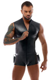 Schwarzer ärmelloser Herren-Overall mit 2 Handfesseln von Svenjoyment BONDAGE – Ansicht 3