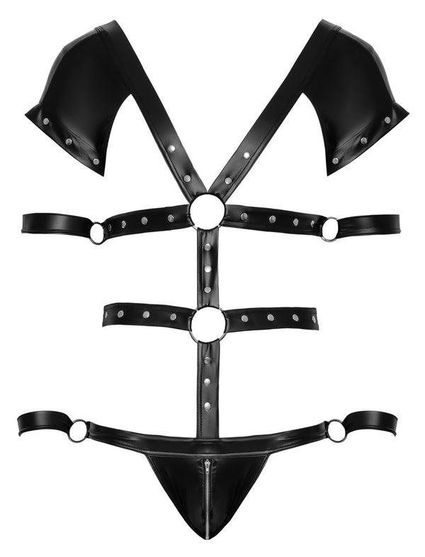 Schwarzer Herren-Body mit 4 Fesseln in Harness-Optik von Svenjoyment BONDAGE – Ansicht 5