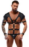 Schwarzer Herren-Body mit 4 Fesseln in Harness-Optik von Svenjoyment BONDAGE – Ansicht 2