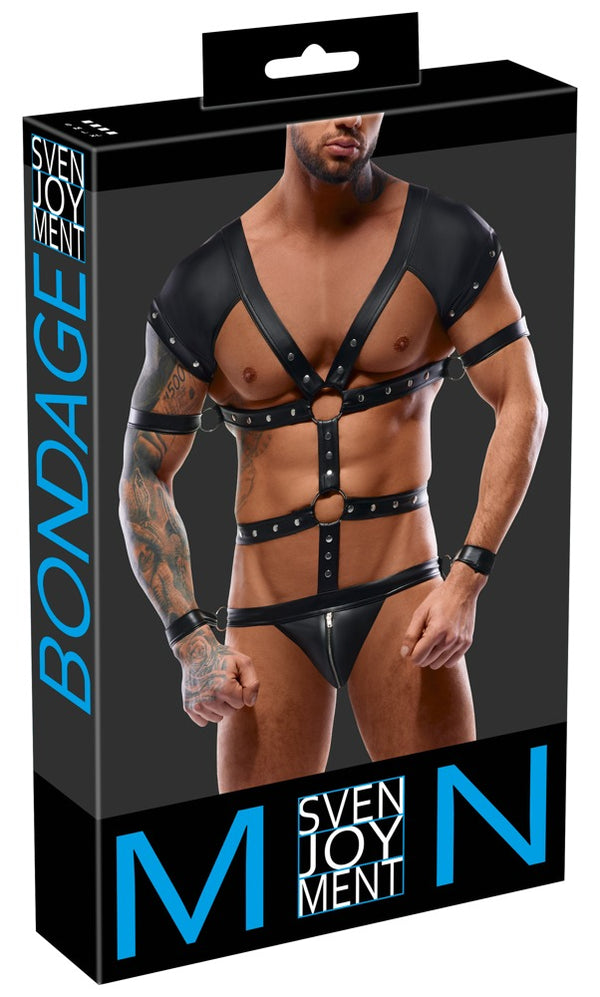 Schwarzer Herren-Body mit 4 Fesseln in Harness-Optik von Svenjoyment BONDAGE