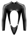 Schwarzer körperbetonender Herren-Riobody mit langem Arm im Material-Mix von Svenjoyment – Ansicht 7