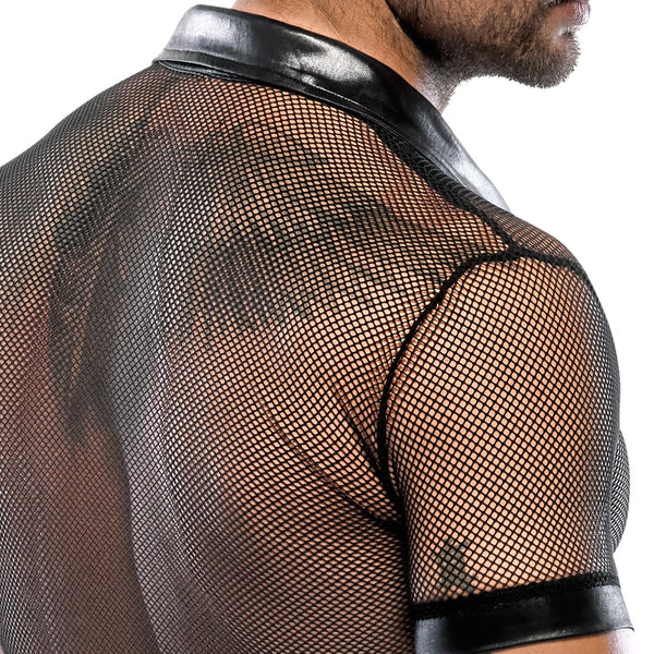 Schwarzes maskulines Herren-Hemd mit Polokragen und Druckknopfleiste von Svenjoyment – Ansicht 7